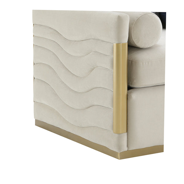 Tenaya Modern Beige Fabric & Gold Loveseat Sofa