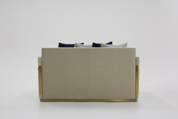 Tenaya Modern Beige Fabric & Gold Loveseat Sofa