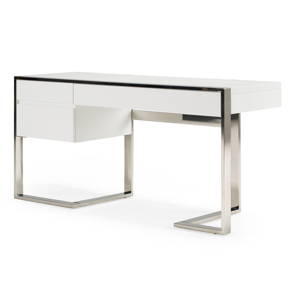 Modrest Fauna Modern White High Gloss & Stainless Steel Desk Model VGBBBN-2DK-WHT-DESK