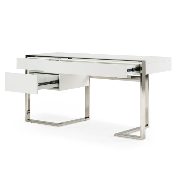 Modrest Fauna Modern White High Gloss & Stainless Steel Desk Model VGBBBN-2DK-WHT-DESK