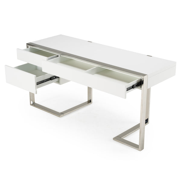 Modrest Fauna Modern White High Gloss & Stainless Steel Desk Model VGBBBN-2DK-WHT-DESK