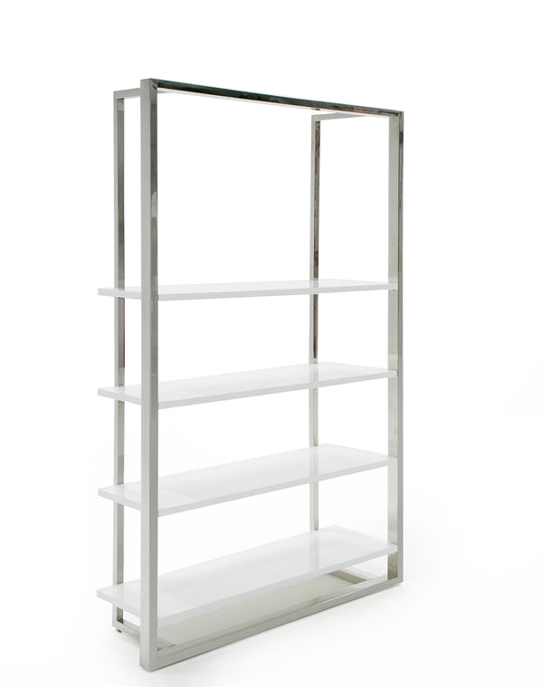 Modrest Fauna Modern White High Gloss & Stainless Steel Bookshelf Model VGBB1616BS-WHT-SHELF