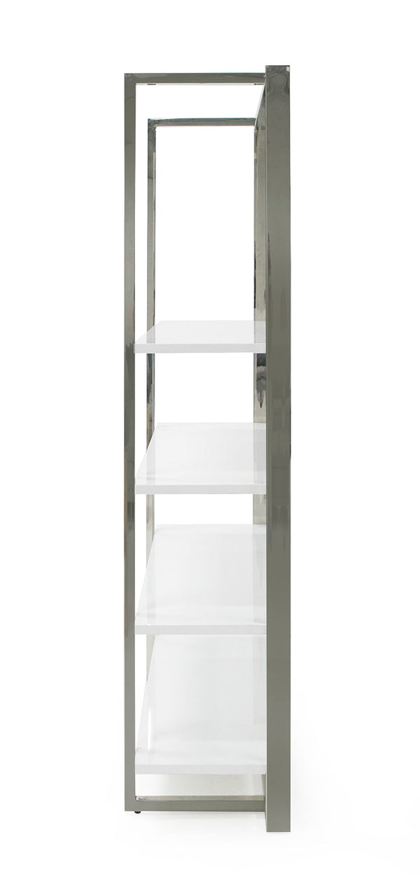 Modrest Fauna Modern White High Gloss & Stainless Steel Bookshelf Model VGBB1616BS-WHT-SHELF