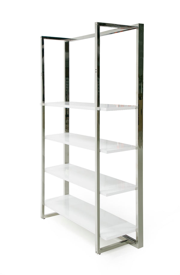 Modrest Fauna Modern White High Gloss & Stainless Steel Bookshelf Model VGBB1616BS-WHT-SHELF