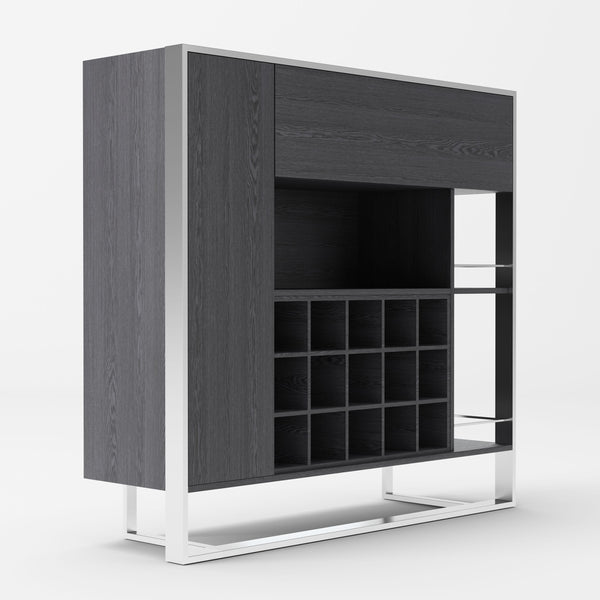 Fauna Elm Grey & Stainless Steel Wine Cabinet