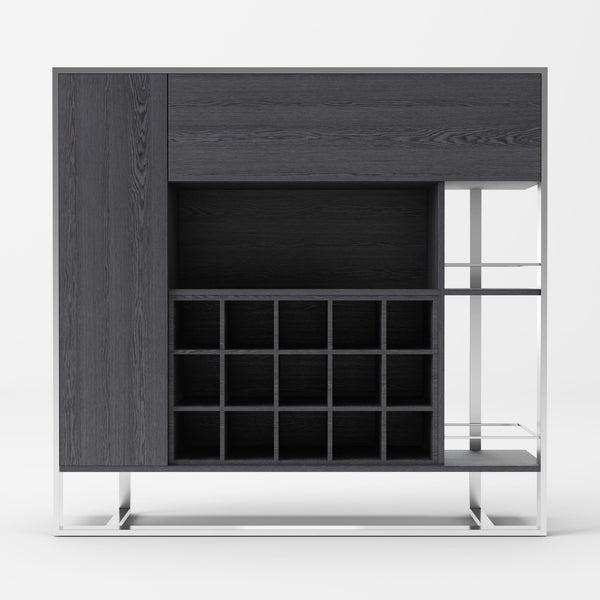 Fauna Elm Grey & Stainless Steel Wine Cabinet