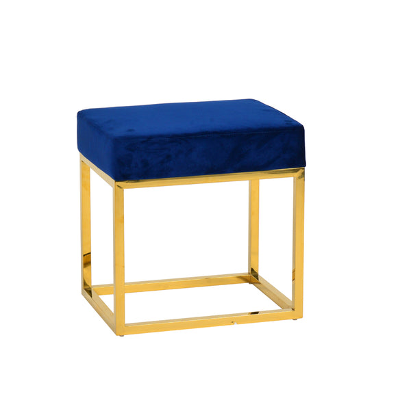 Modrest Downey Modern Blue Velvet & Gold Stool Ottoman Model VGFH-FDC8016-BLU