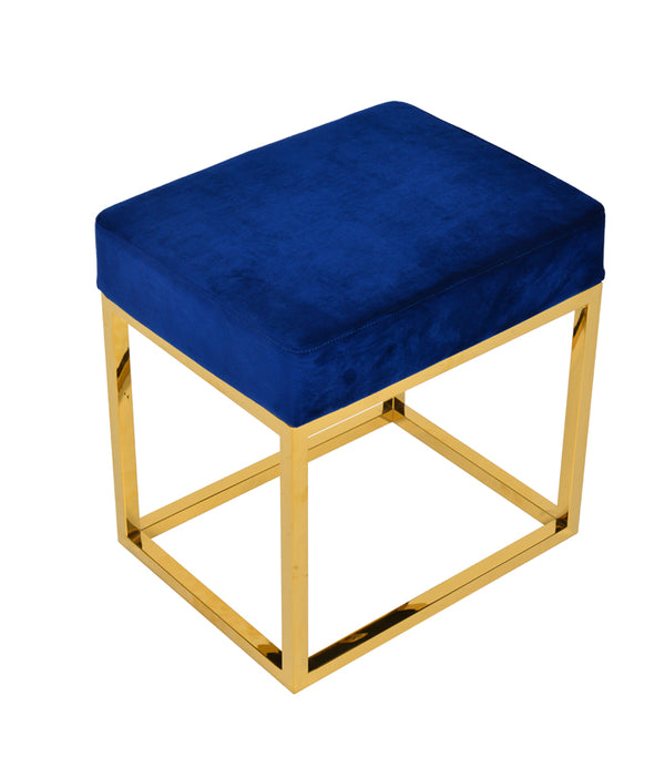 Modrest Downey Modern Blue Velvet & Gold Stool Ottoman Model VGFH-FDC8016-BLU