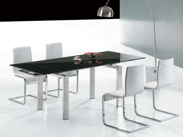 Pacific Modern Stainless Steel With Tinted Glass Extendable Dining TableModel VGLET021