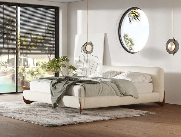 Modrest Fleury Contemporary Cream Fabric And Walnut Bed Queen Model VGCS-21073-BED-queen