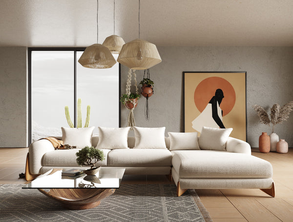 Modrest Fleury Contemporary Cream Fabric And Walnut Raf Sectional Sofa Model VGCS-21073-S-CW-RAF