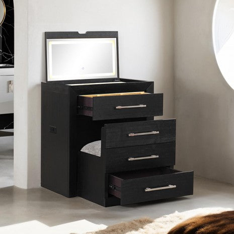Furniture of America Ashbourne Black Contemporary Bedside Vanity Set W/ Stool Model FM-AC415BK-V