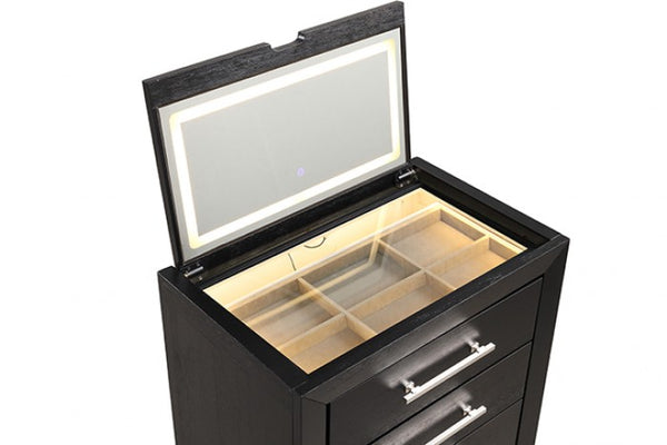 Furniture of America Ashbourne Black Contemporary Bedside Vanity Set W/ Stool Model FM-AC415BK-V