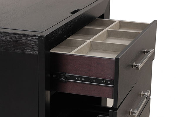 Furniture of America Ashbourne Black Contemporary Bedside Vanity Set W/ Stool Model FM-AC415BK-V