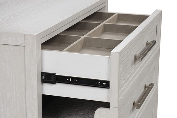 Furniture of America Ashburton White Contemporary Bedside Vanity Set W/ Stool Model FM-AC416WH-V