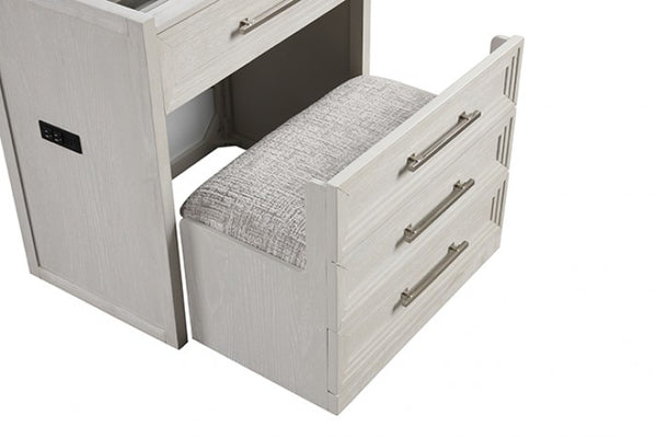 Furniture of America Ashburton White Contemporary Bedside Vanity Set W/ Stool Model FM-AC416WH-V