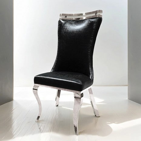 Furniture of America Palazzo Black Glam Silver Chair (2/Ctn) Model FM33010BK-SC-2PK