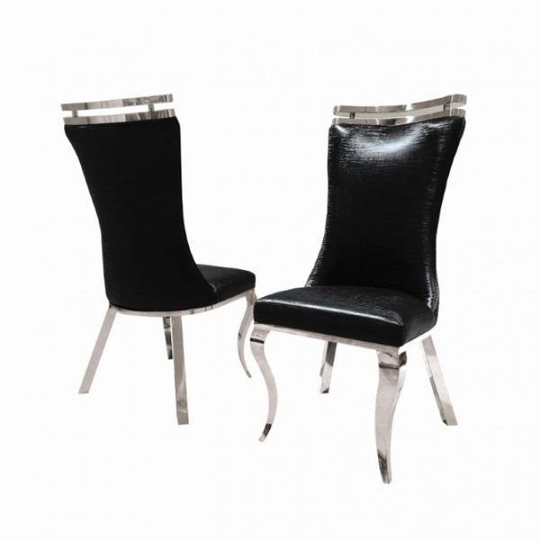 Furniture of America Palazzo Black Glam Silver Chair (2/Ctn) Model FM33010BK-SC-2PK