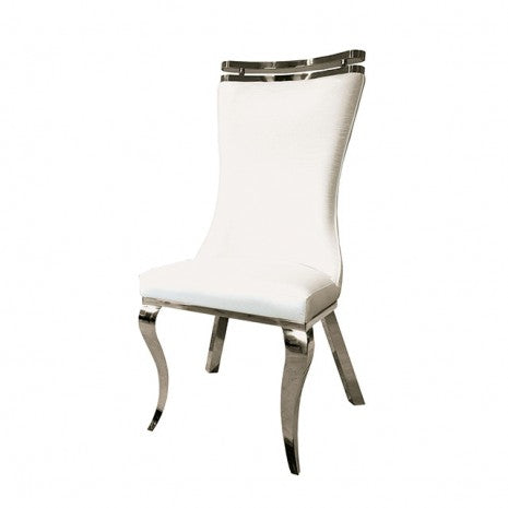 Furniture of America Palazzo White Glam Silver Chair (2/Ctn) Model FM33010WH-SC-2PK