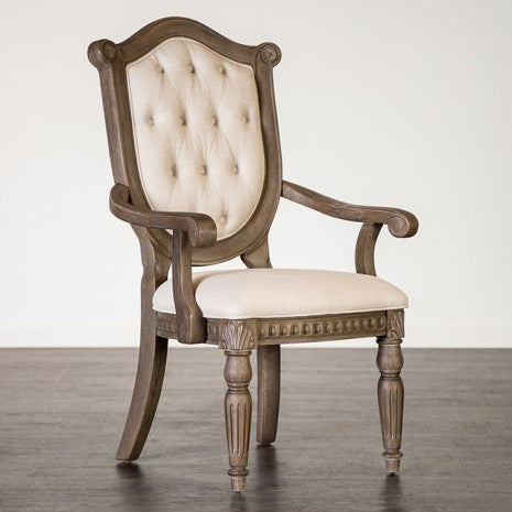 Furniture of America Seven Oaks Weathered Oak/Beige Traditional Arm Chair (2/Ctn) Model FM3418AK-AC-2PK