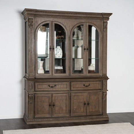 Furniture of America Seven Oaks Weathered Oak Traditional Hutch & Buffet Model FM3418AK-HB-SET