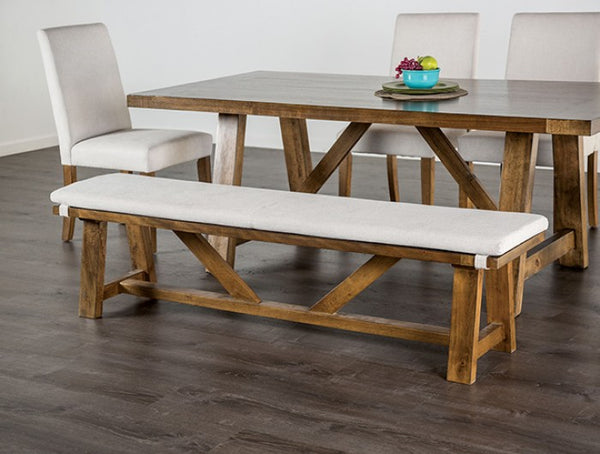 Furniture of America Losone Brown/White Rustic Bench W/ Cushion Model FM3422WH-BN