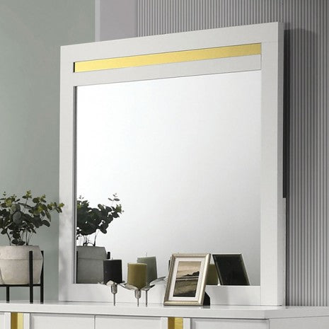 Furniture of America Lillestrom White/Gold Contemporary Mirror Model FM7217WH-M