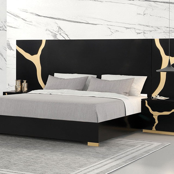 Furniture of America Goldsberg Black/Gold Contemporary Bed Model FM7425BK-WP