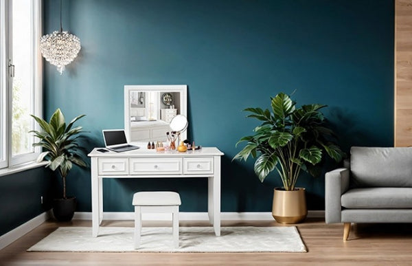 Furniture of America Naucalpan White Traditional Vanity W/ Stool Model FM7456WH-V-SET