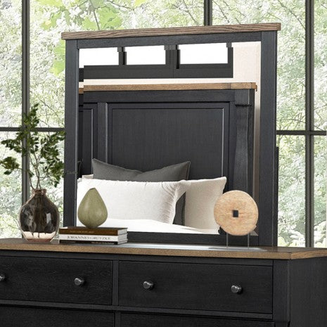 Furniture of America Neue Mills Farmhouse Black/Rustic Oak Modern Farmhouse Mirror Model FM79009BK-M