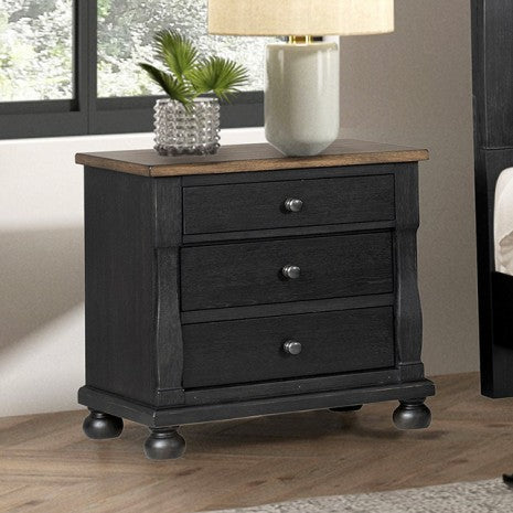 Furniture of America Neue Mills Farmhouse Black/Rustic Oak Modern Farmhouse 3-Drawer Nightstand Model FM79009BK-N2