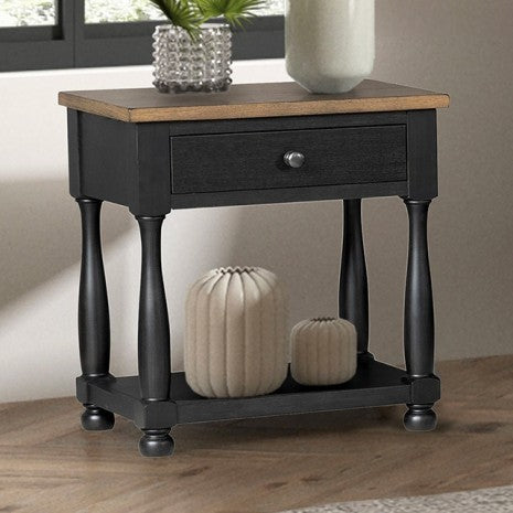 Furniture of America Neue Mills Farmhouse Black/Rustic Oak Modern Farmhouse 1-Drawer Nightstand Model FM79009BK-N1