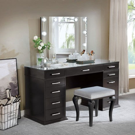 Furniture of America Valentina Obsidian Gray Glam Vanity Set Model FOA-DK5682DG-PK