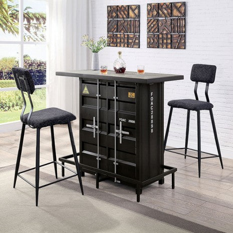 Furniture of America Dicarda Black/Distressed Dark Oak Industrial Bar Ht. Table Model CM3789BK-BT
