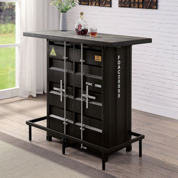 Furniture of America Dicarda Black/Distressed Dark Oak Industrial Bar Ht. Table Model CM3789BK-BT