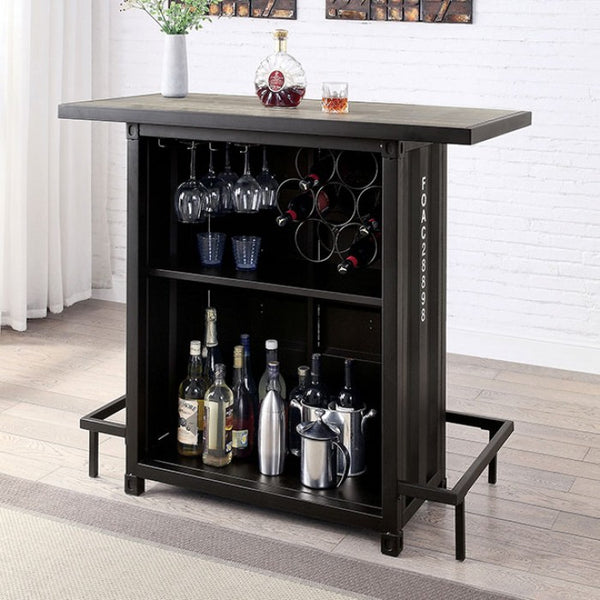 Furniture of America Dicarda Black/Distressed Dark Oak Industrial Bar Ht. Table Model CM3789BK-BT