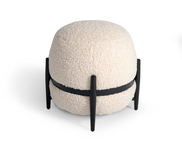 Divani Casa Fouston Contemporary White Sherpa Pouf Model VGODZW-20156-WHT-OTT