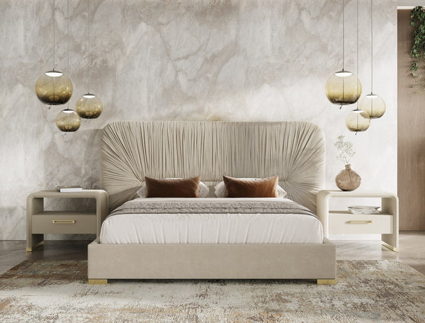 Florence Modern Beige Velvet + Gold Bed