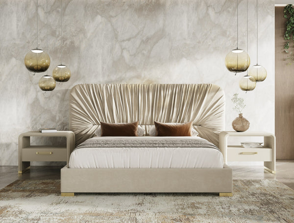 Modrest Florence Modern Beige Velvet & Gold Bed Model VGVC-BD2410-BED