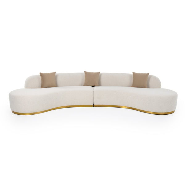 Frontier Glam Beige Fabric Curved Sectional Sofa with Beige Pillows