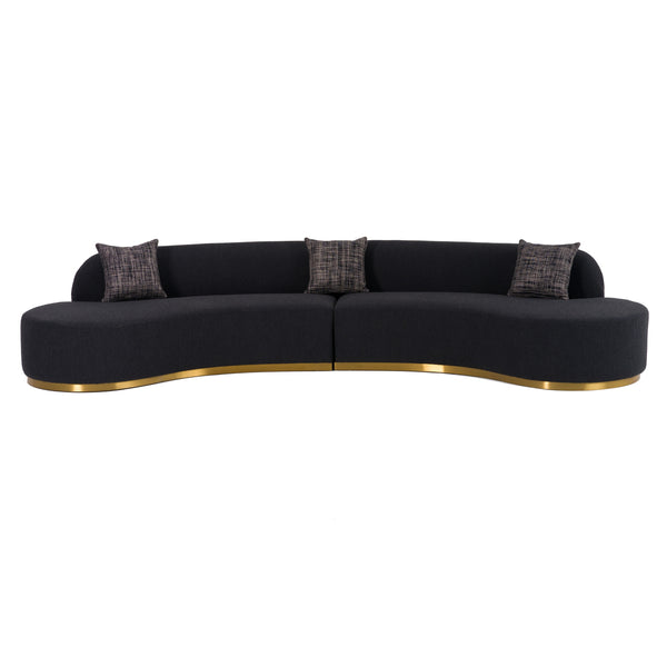 Divani Casa Frontier Glam Black Fabric Curved Sectional Sofa With Grey Pillows Model VGOD-ZW-943-BLK