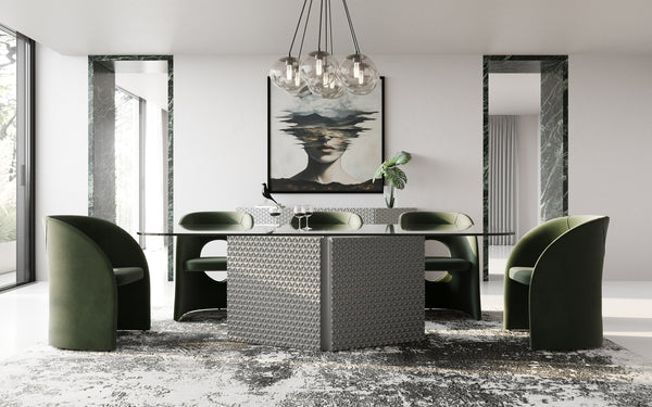 Raphael Modern Glass + Silver Dining Table