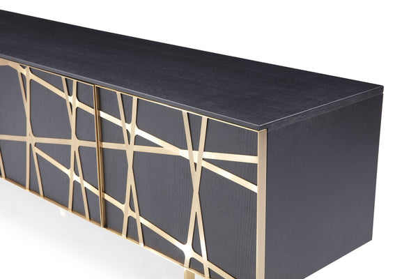 Modrest Kilson Modern Black Oak & Champagne Gold Tv Stand Model VGVCTV1819-WG-BLK-TV