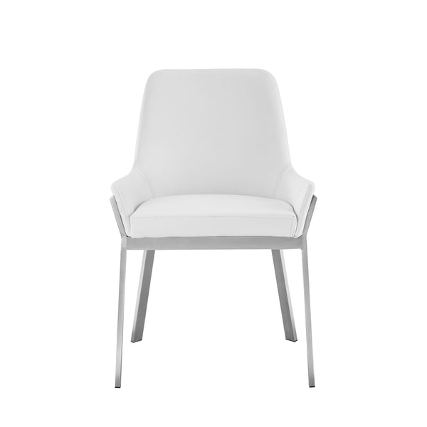 Modrest Ganon Modern White & Brushed Stainless Steel Dining Chair Model VGGAGA-6736CH-WHT-SS-DC