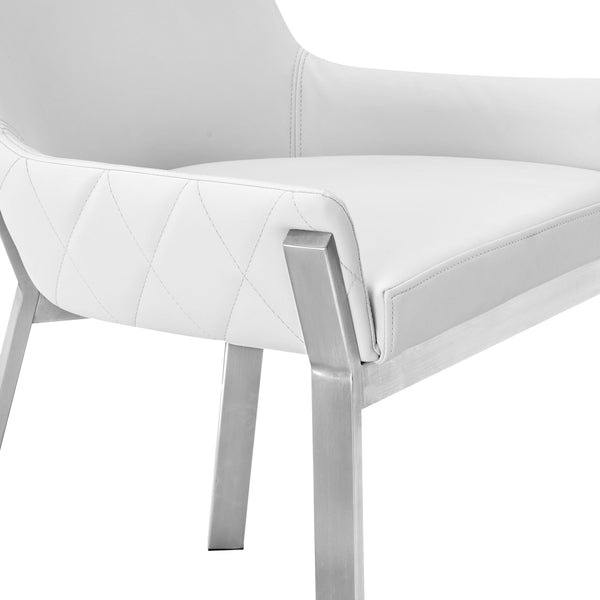 Modrest Ganon Modern White & Brushed Stainless Steel Dining Chair Model VGGAGA-6736CH-WHT-SS-DC