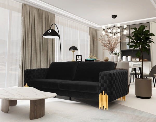 Divani Casa Georgia Modern Velvet Glam Black & Gold Sofa Model VGKNK8622-S