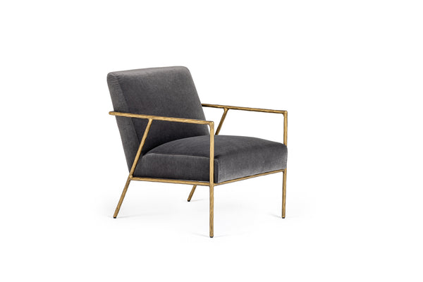 Modrest Gibbons Modern Grey Velvet & Forged Gold Accent Chair Model VGMY-2721-GRY