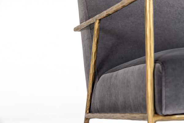 Modrest Gibbons Modern Grey Velvet & Forged Gold Accent Chair Model VGMY-2721-GRY