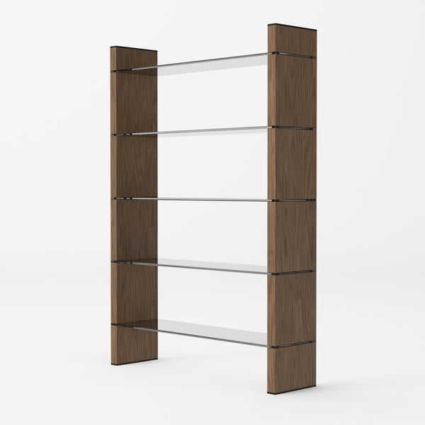 Modrest Glencoe Modern Walnut & Black Glass Bookshelf Model VGBBMQ2005SF-1