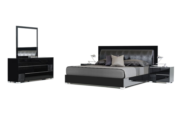 California King Modrest Grace Italian Modern Black Bedroom Set Model VGACGRACE-SET-BLK-CK